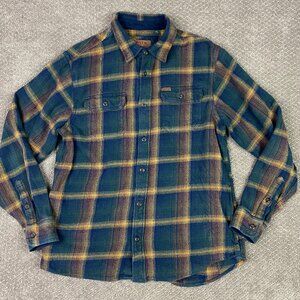 Orvis Shirt Jacket Shacket Men's Large Fits like Medium Green Blue Yellow Plaid